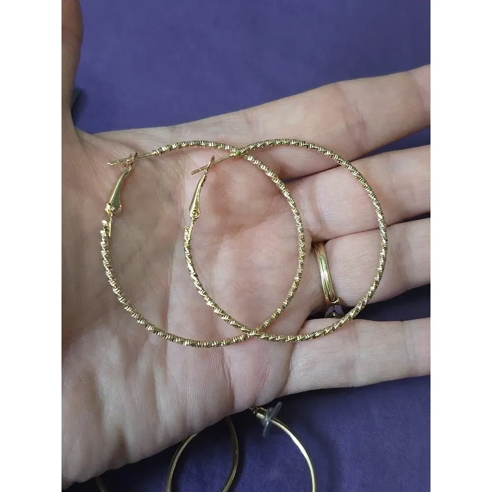 Catherine Malandrino Set Of Three Pairs Gold Tone Hoop Earrings 1.5